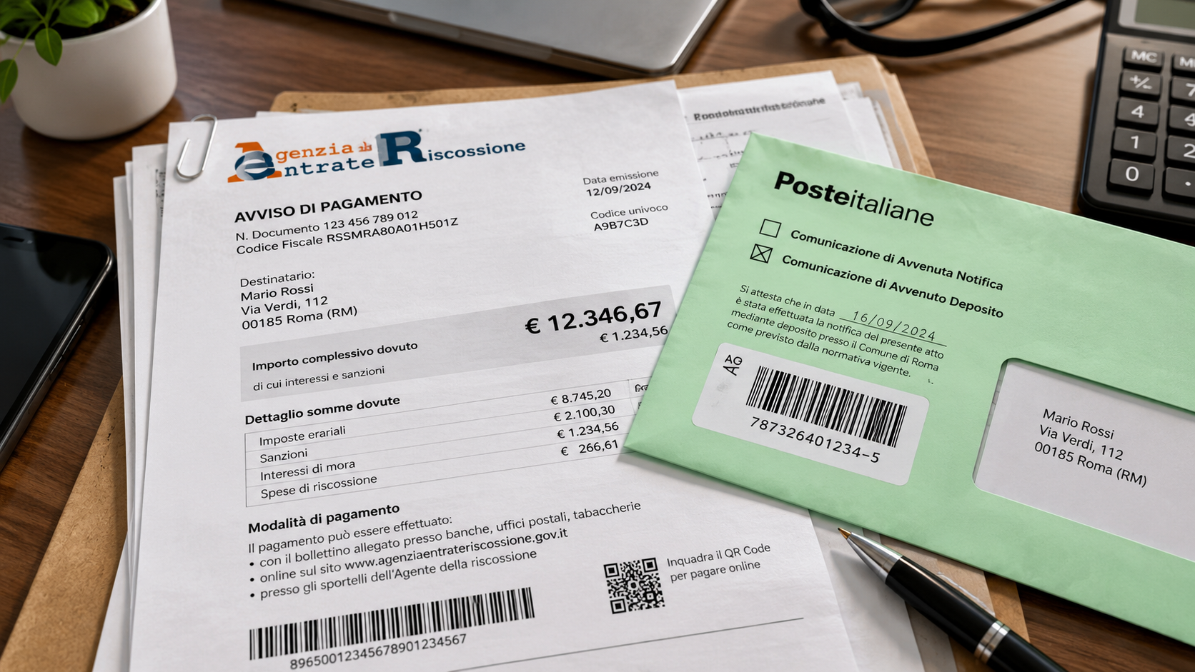 Avviso di pagamento sulla scrivania